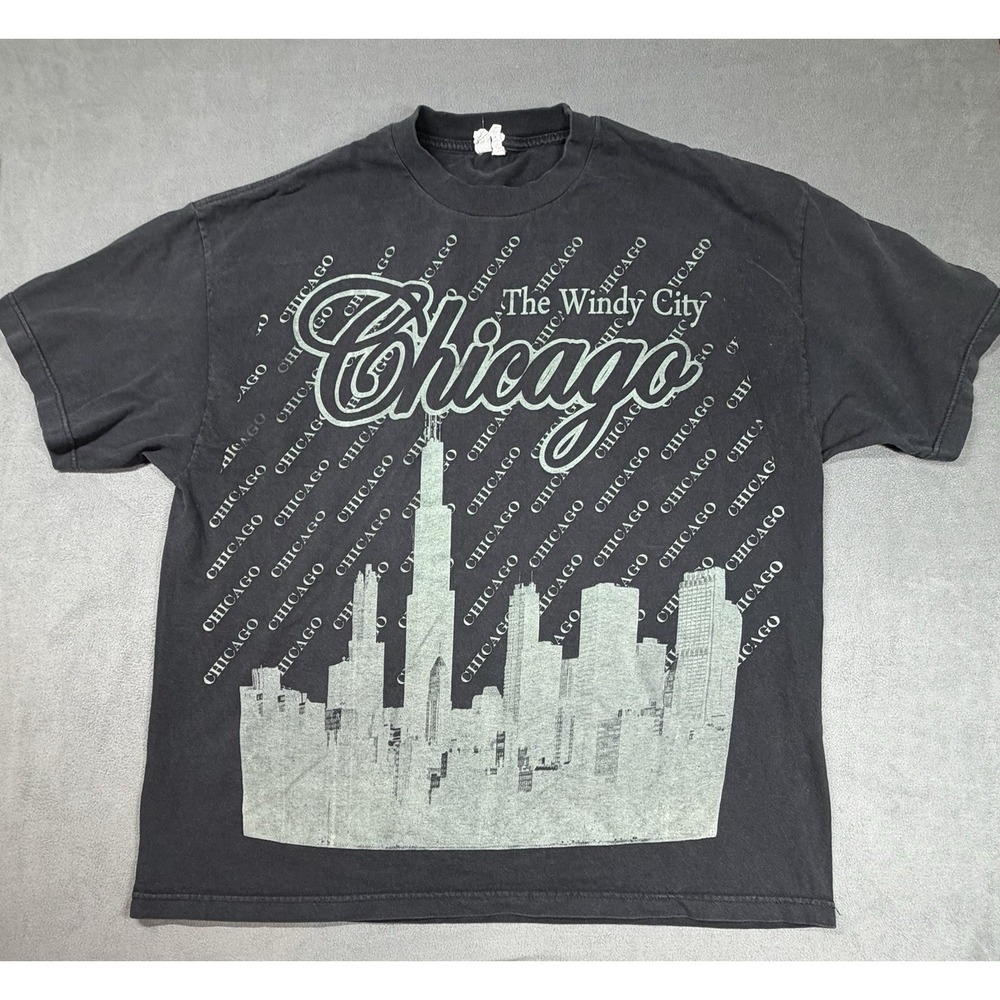 Chicago The Windy City T-Shirt Mens 2XL Black Skyline Graphic Skyline Alstyle
